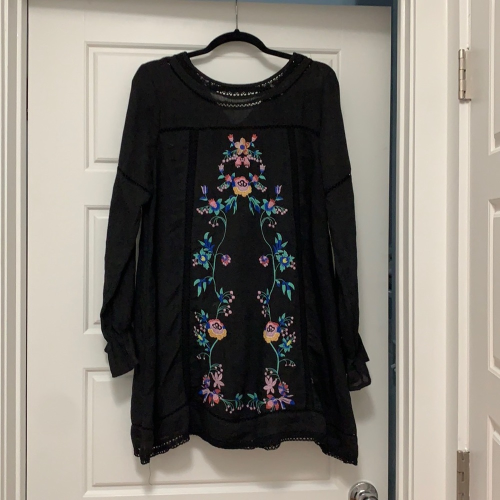 Knee length embroidered shift dress
